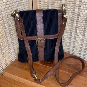 Coldwater Creek Womens Corduroy Purse Satchel Black Crossbody Adjustable Strap